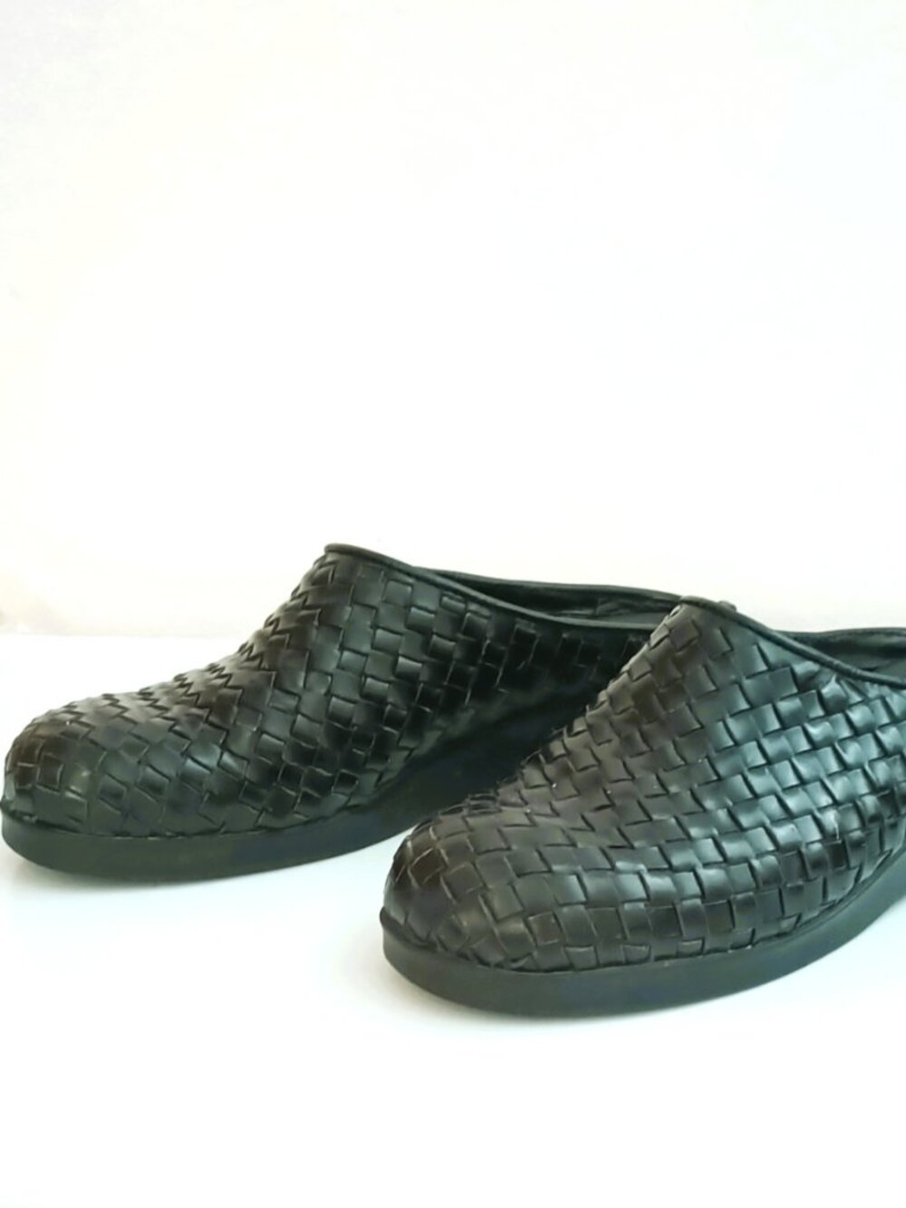 Predictions Black Woven Leather Mules 6.5 Women's Slip On Clogs Comfort Shoes